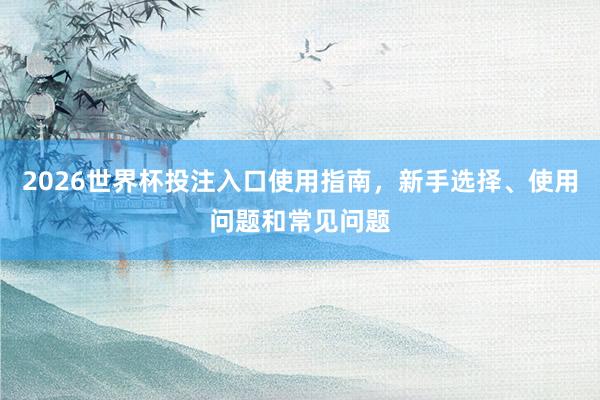 2026世界杯投注入口使用指南，新手选择、使用问题和常见问题